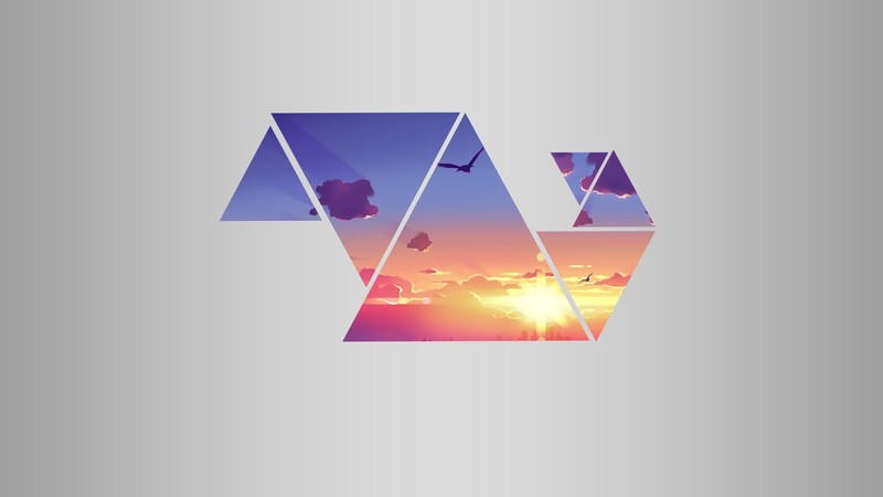 city, sunset, triangle, sky, simple background