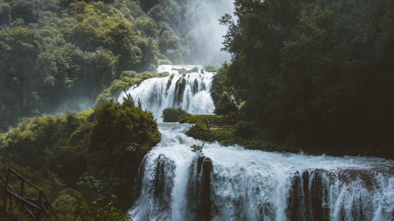 waterfall, forest, trees, landscape, wildlife, 4k