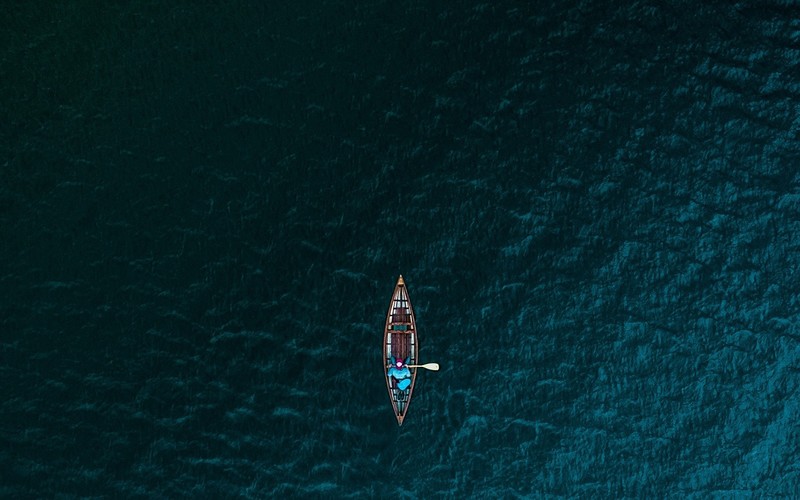 canoes, kayaks, water, paddles, wilderness, aerial view, simple