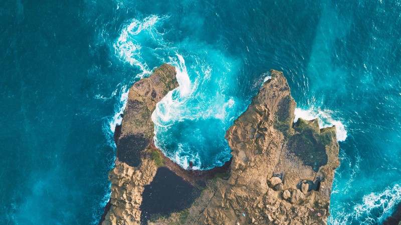 landscape, aerial view, sea, water, coast, rocks, cyan, waves