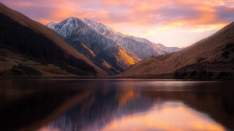 lake Kirkpatrick, New Zealand, mountains, lake, sunset, nature, landscape