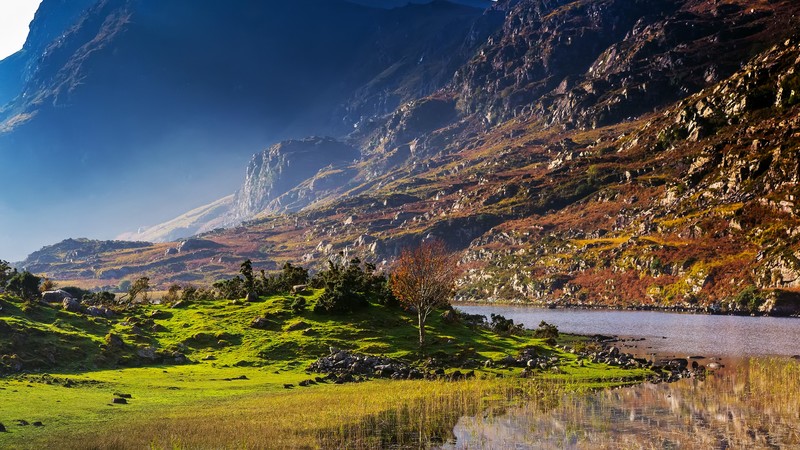 mountains, landscape, water, river