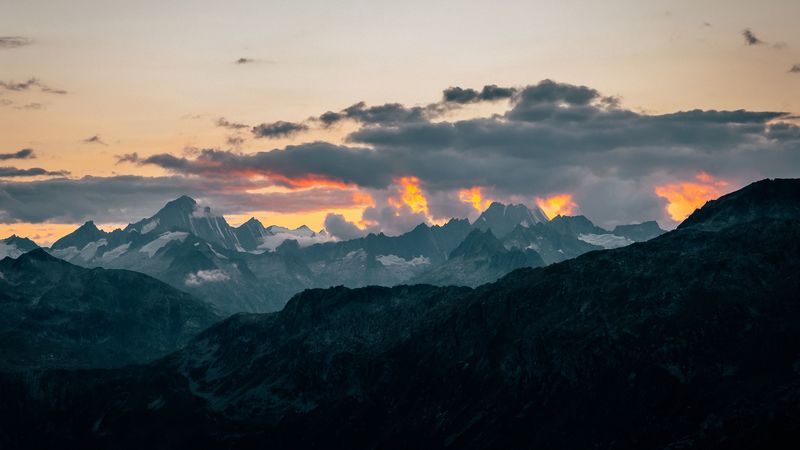 mountains, clouds, landscape, peaks, height, 4k