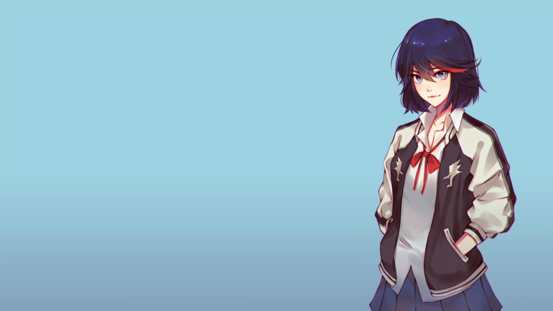 Kill la Kill, Matoi Ryuuko, jacket, skirt, blue hair, anime girls, blue eyes, love