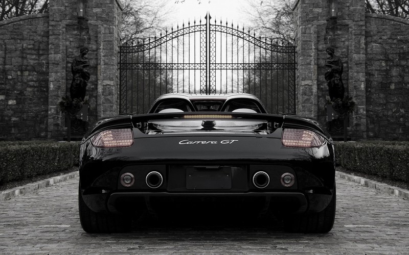 car, Porsche, Porsche Carrera GT, monochrome