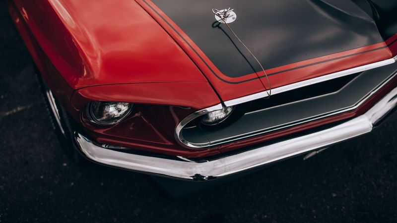 car, red, old, headlight, wing, closeup, 4k