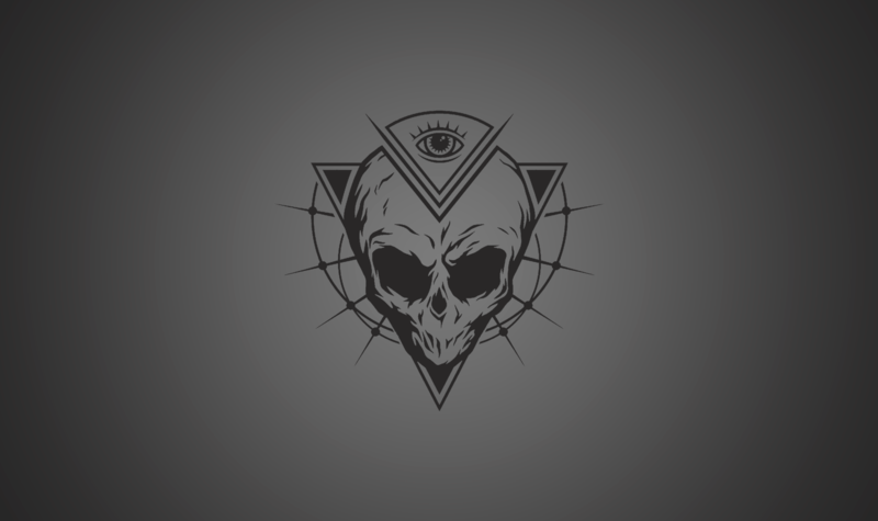 skull, eyes, triangle, simple background, the all seeing eye, aliens