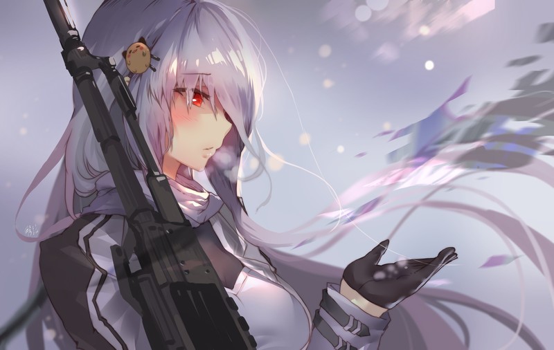 Girls Frontline, gun, anime girls, weapon, red eyes, anime