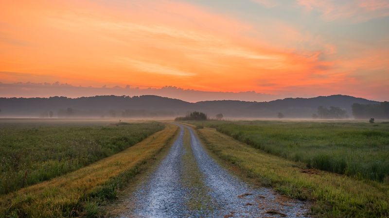 road, hills, distance, grass, 4k