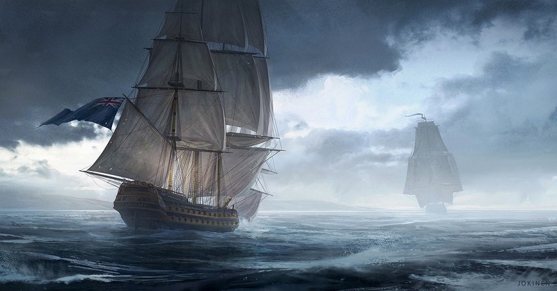 sailing ship, painting, artwork, sea