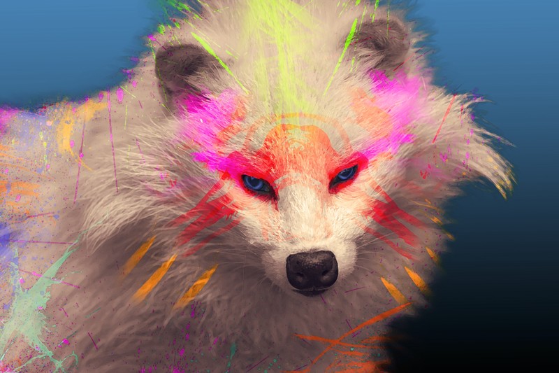 digital art, raccoons, white, tribal