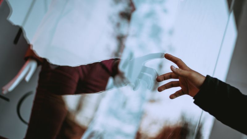 hand, fingers, touch, glass, reflection, 4k