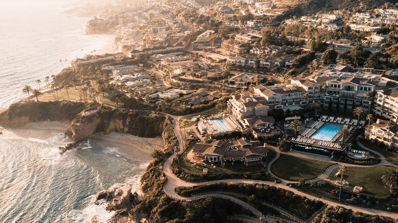 photography, aerial view, sea, coast, city