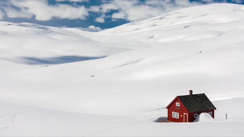 house, landscape, snow, winter, drifts, solitude, comfort, 4k