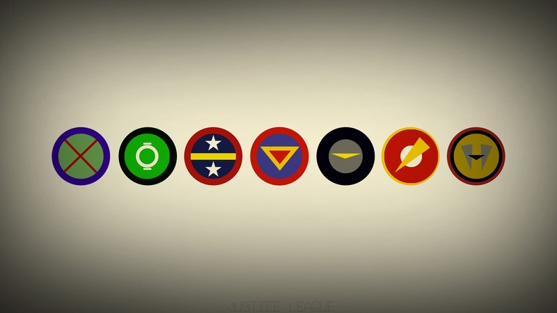 Justice League, Batman, Wonder Woman, Aquaman, The Flash, Superman, Green Lantern, Martian Manhunter, DC Comics, superhero, logo, minimalism, beige background