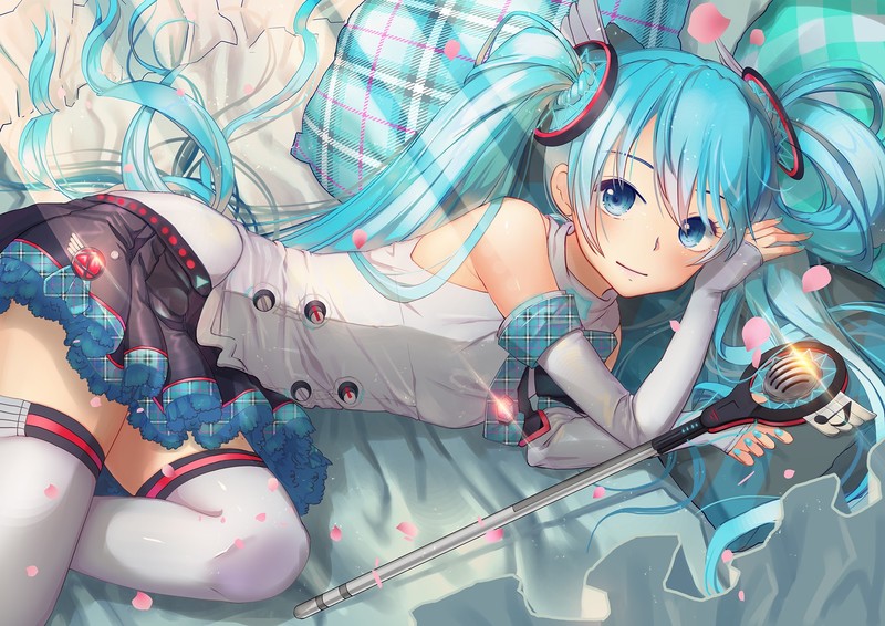 Hatsune Miku, aqua hair, twintails, Vocaloid, thigh-highs