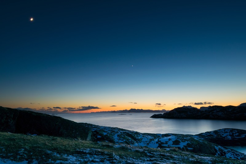 sea, Moon, clear sky, nature