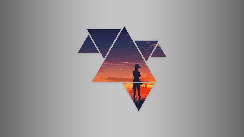 landscape, drawing, triangle, sky, simple background