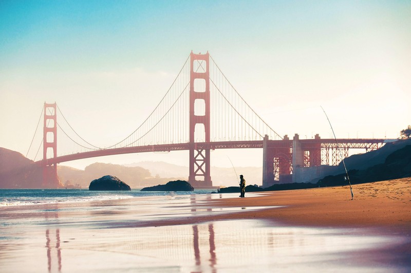 Golden Gate Bridge, San Francisco, bridge, fishing, beach