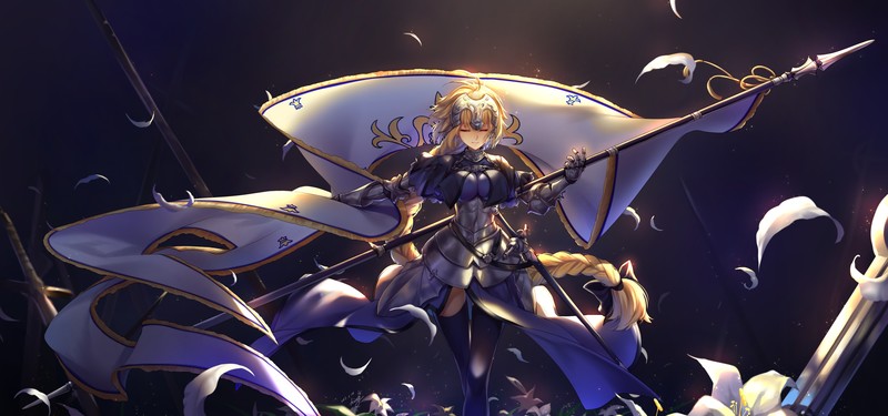 Fate/Grand Order, Fate Series, Jeanne dArc, spear, petals, armor, blonde, flag