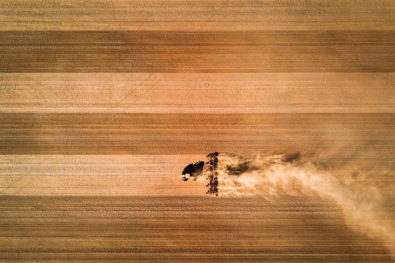 tractors, farmers, field, aerial view, heavy equipment