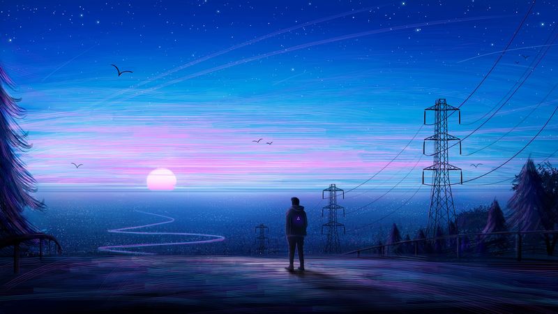 silhouette, loneliness, art, horizon, view, 4k