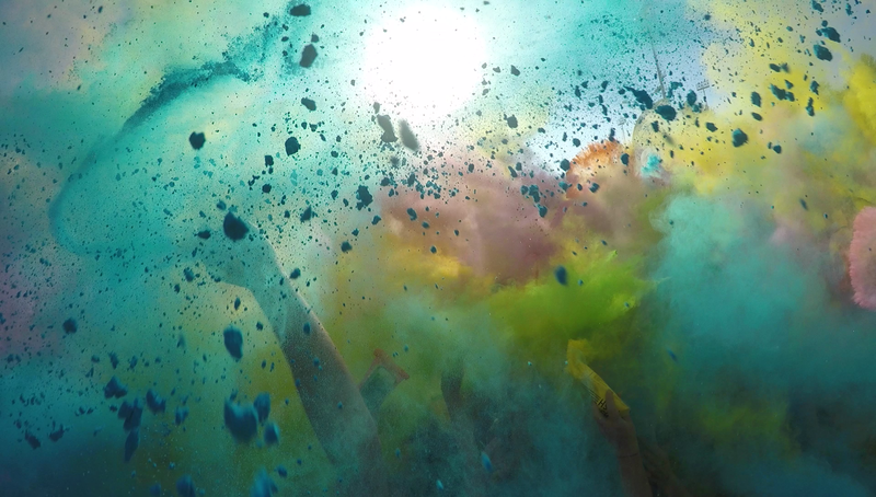 colorful, abstract, arms up, paint splatter