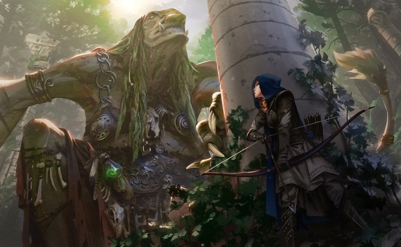 fantasy art, archer, fantasy girl, creature