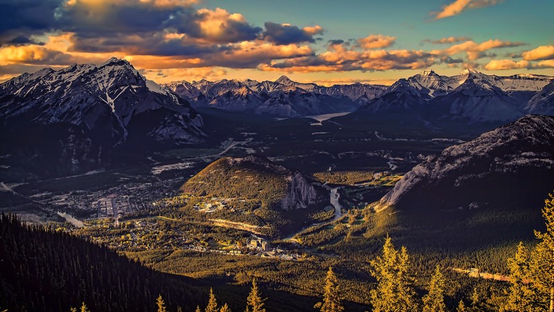 landscape, nature, mountains, sunset, valley, panoramas, sunlight, Banff