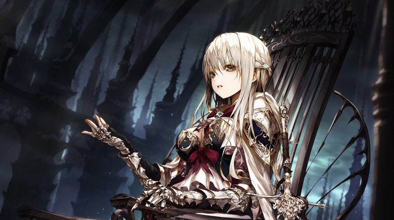 armor, blonde, sword