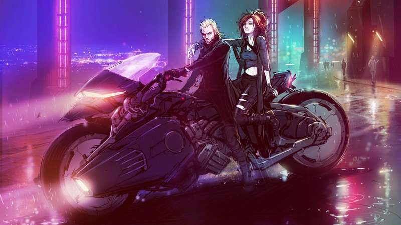 digital art, motorcycle, vehicle, anime girls, anime, anime boys