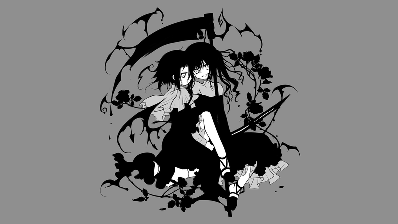 scythe, monochrome, anime girls, anime, simple background