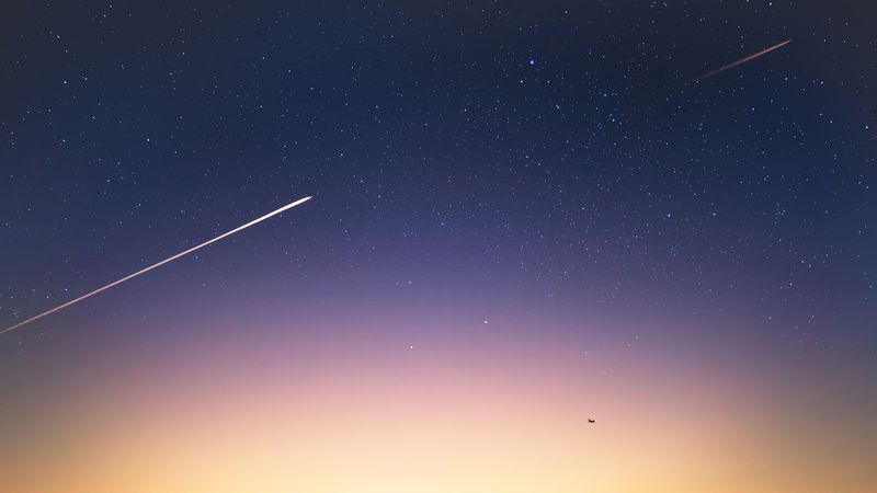 meteorite, sky, stars, fall, evening, 4k
