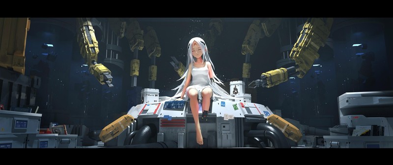 white hair, digital, amputee, robot, ultrawide