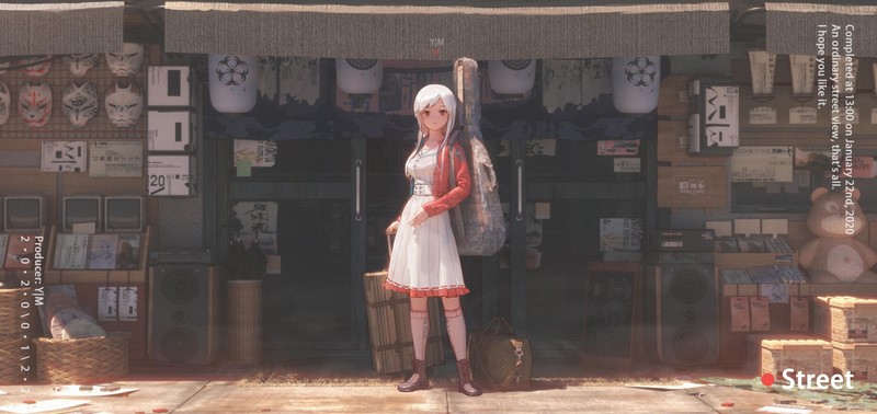 outdoors, white dress, anime