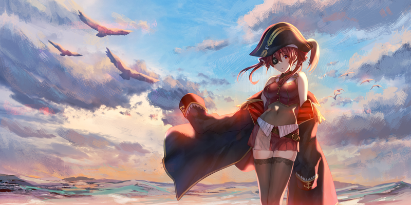 anime girls, big boobs, Houshou Marine, Hololive, Virtual Youtuber, anime