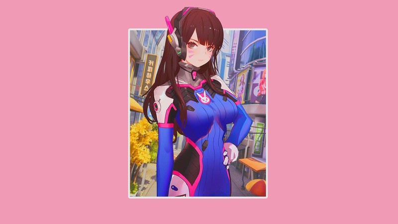 anime, anime girls, big boobs, simple background, minimalism, picture-in-picture, Overwatch, D.Va (Overwatch)