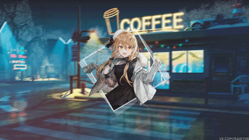 anime, anime girls, picture-in-picture, street