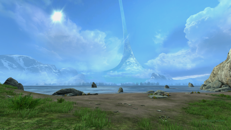in-game, Halo Reach, PC gaming, Hemorrhage (Multiplayer Map), Halo, water, beach, mountains, horizon, video games