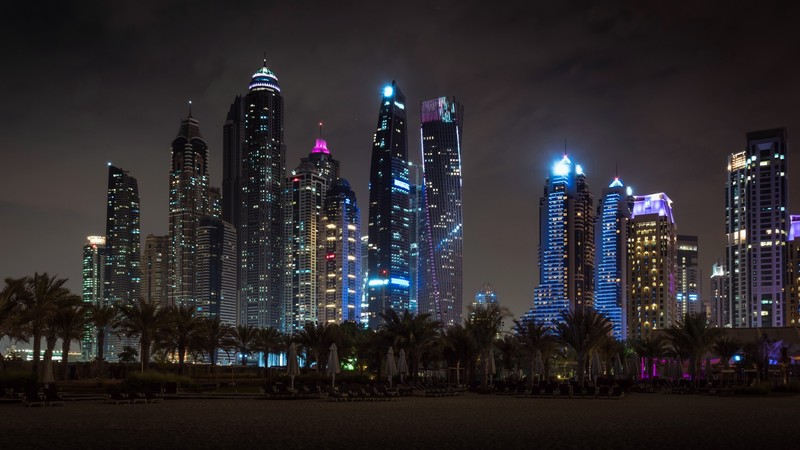 city, lights, cityscape, Dubai, night