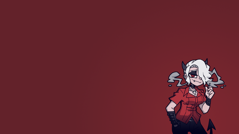 Helltaker, smoking, demon girl, anime, anime girls, demon horns, simple background, blond hair, tail, bracelets, red eyes, ear piercing, demon girls