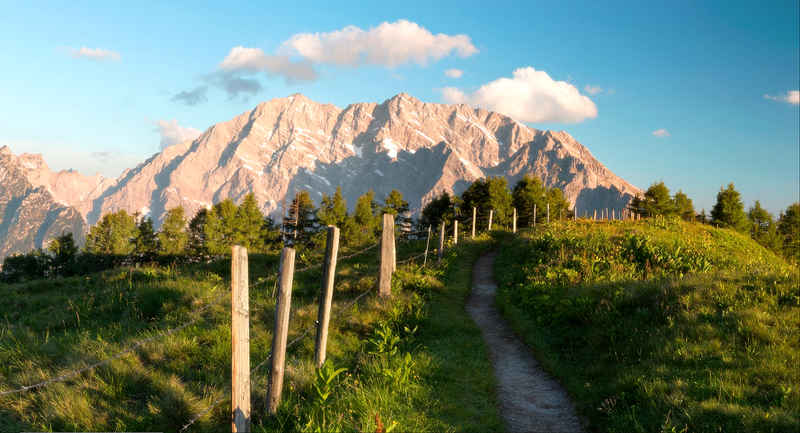 mountains, path, fence, outdoors