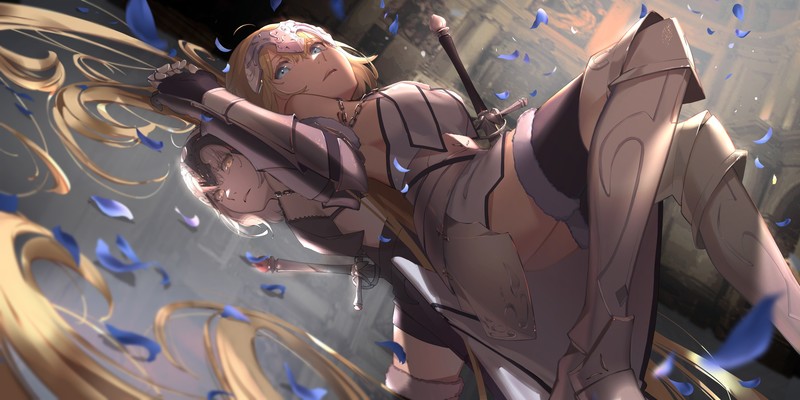 Jeanne dArc (Fate), Jeanne dArc alter, armor, blonde, long hair, sword, weapon, white hair, Fate Series, Fate/Grand Order, anime