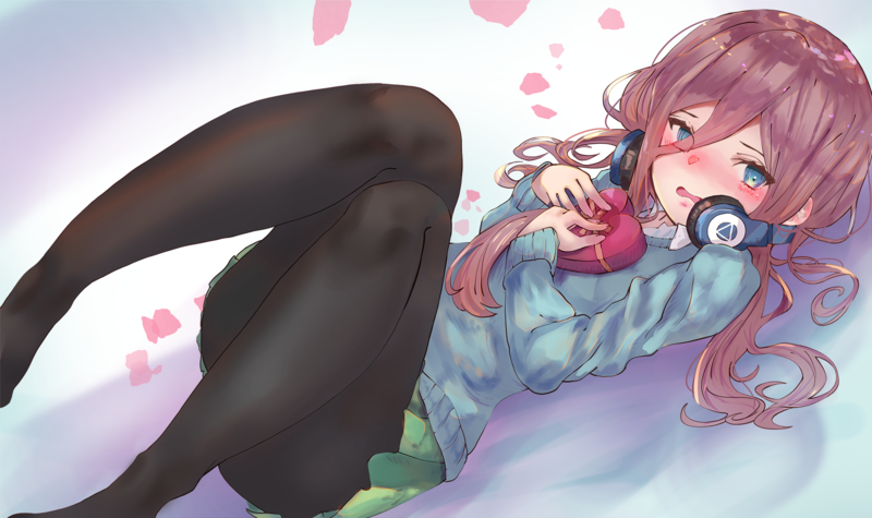 Nakano Miku, pink hair, blue eyes, school uniform, pantyhose, blush, long hair, anime