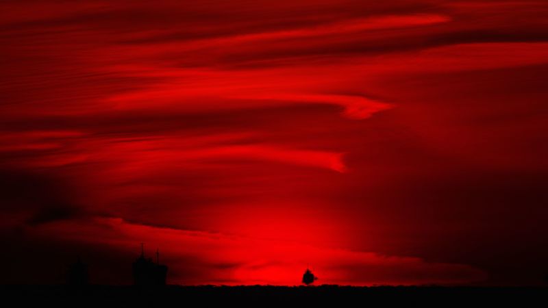 night, red, horizon, dark, ship, 4k