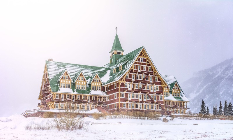cold, snow, building, winter, hotel