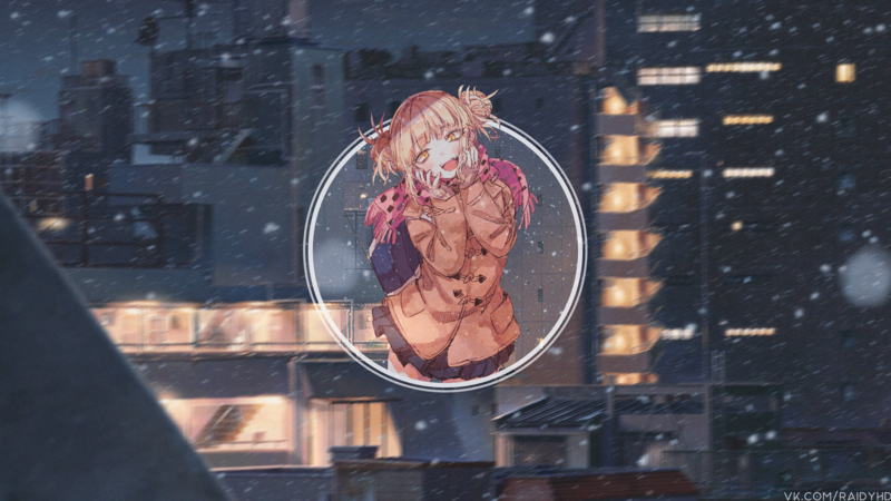 anime, anime girls, picture-in-picture, snow, Himiko Toga, Boku no Hero Academia