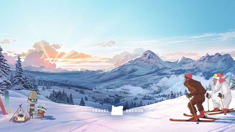 artwork, digital art, mountains, snow, Ski