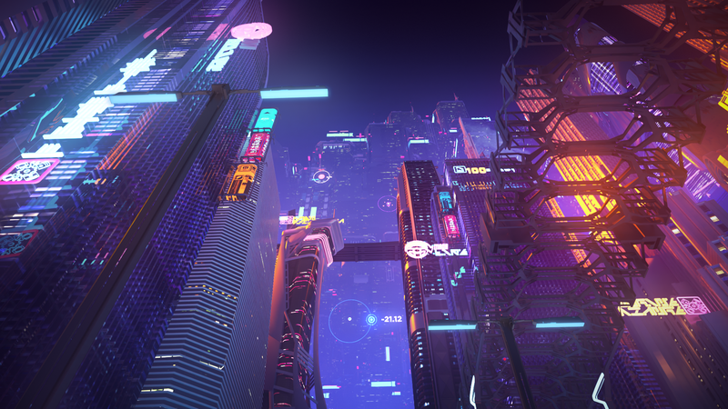 cyberpunk, neon, digital art, Dima Flood