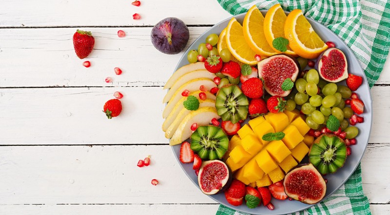 colorful, food, fruit, berries, grapes, strawberries, mangos